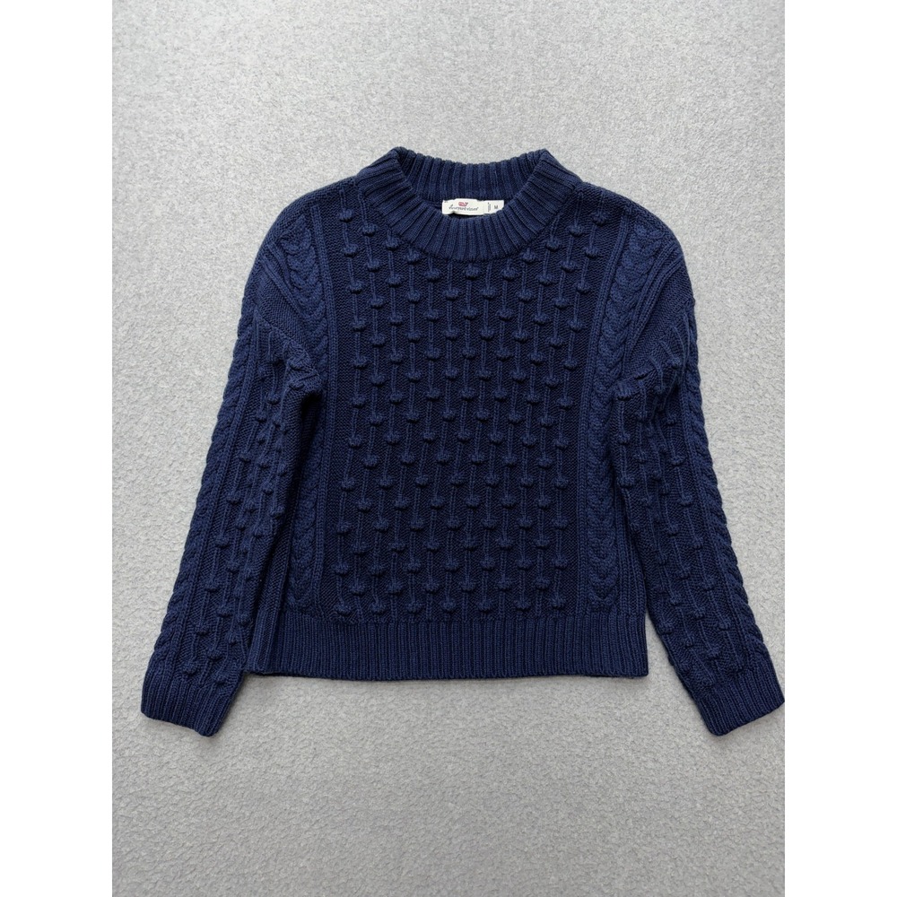 Vineyard Vines Sweater Medium Youth Navy Blue Textured Knit Crewneck Pullover